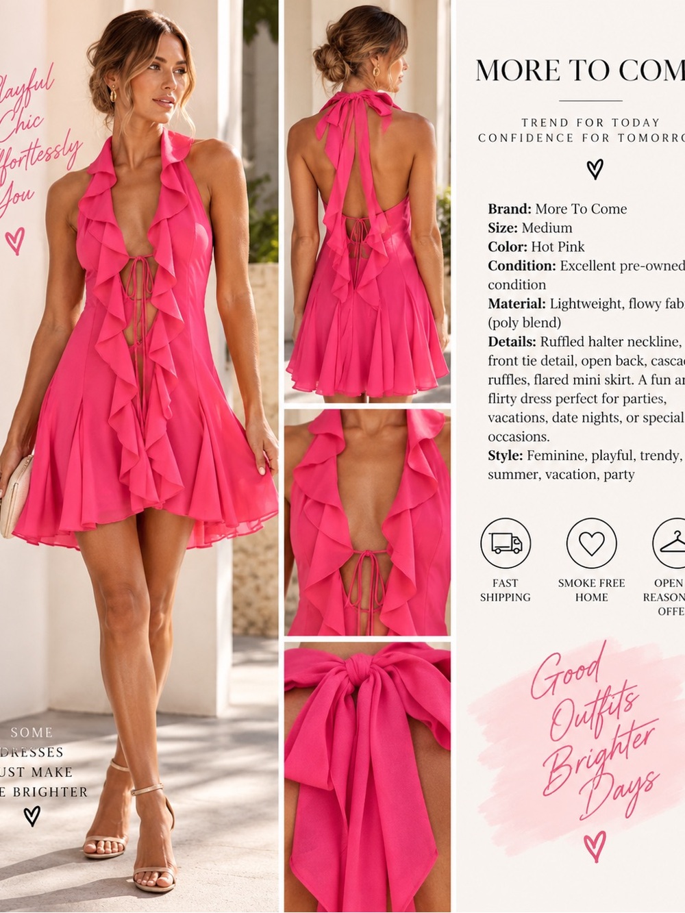 More To Come Hot Pink Ruffled Halter Mini Dress